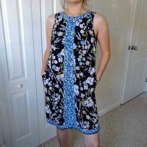 J. Jill halter dress black blue floral pom pom